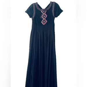 Free People Navy and Pink Embellished Maxi Dress
